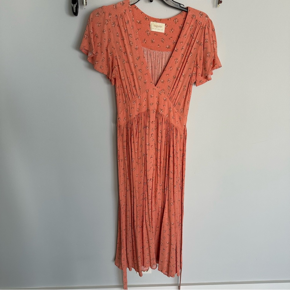 Auguste The Label Coral Floral Midi Dress